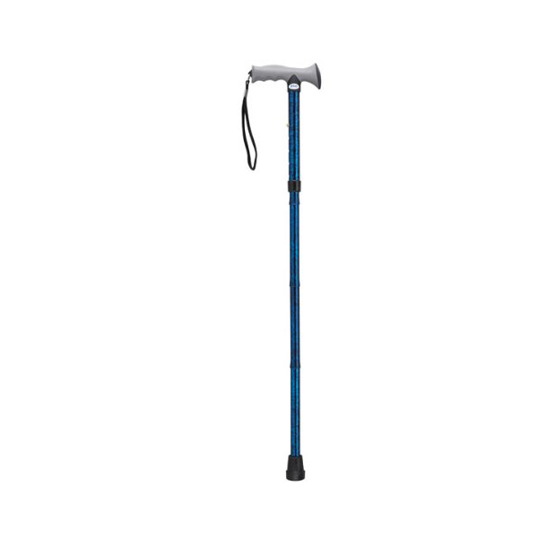 Adjustable Lightweight Folding Cane with Gel Hand Grip - Blue Crackle - Click Image to Close